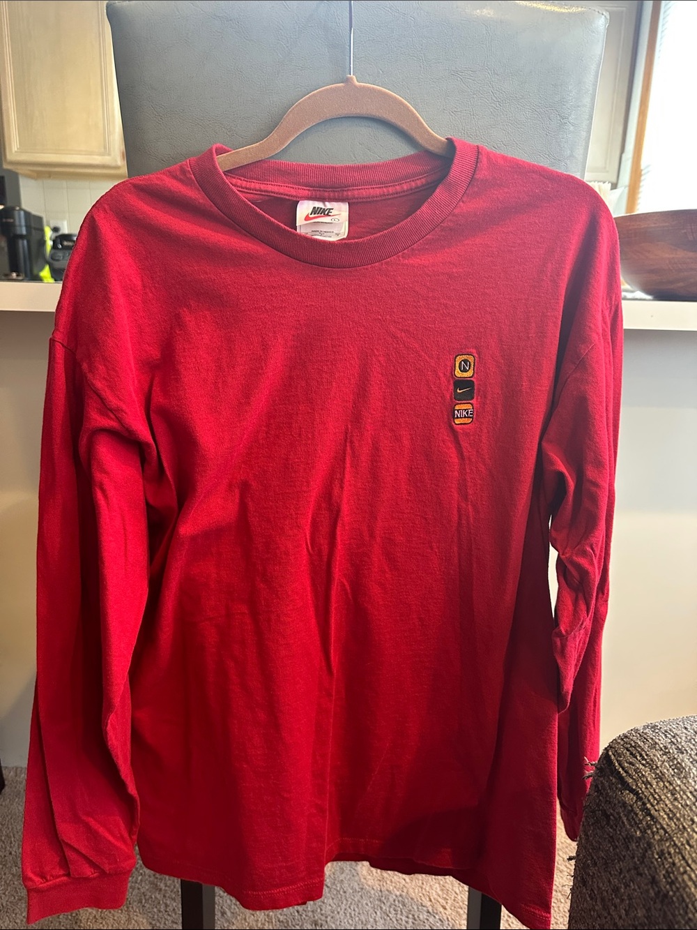Vintage Nike Red Long Sleeve Tee with Small Chest Graphics